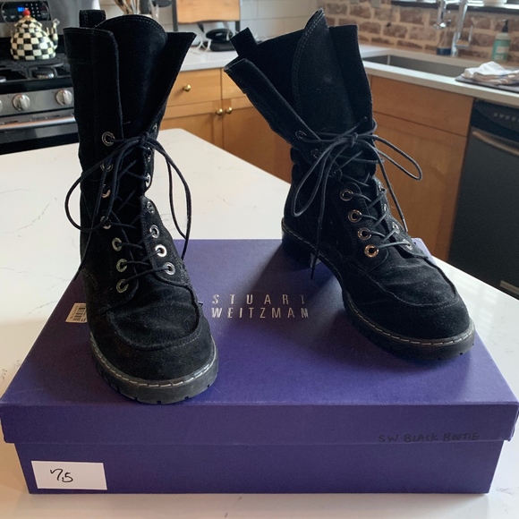 Stuart Weitzman Shoes - STUART WEITZMAN suede, fur-lined moto combat boots